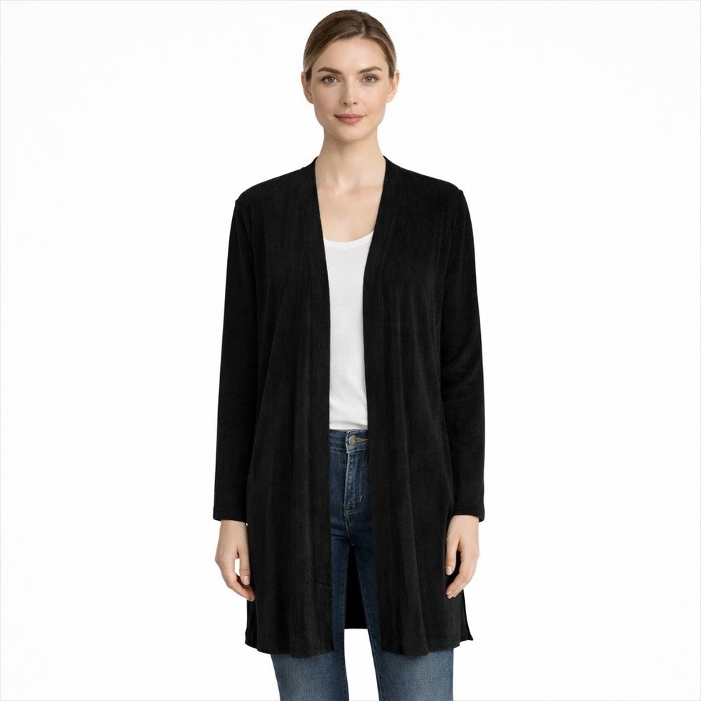 Maurices Women's 1X Black Metallic Cardigan Duster Long Sleeve Open Front‎ Cozy